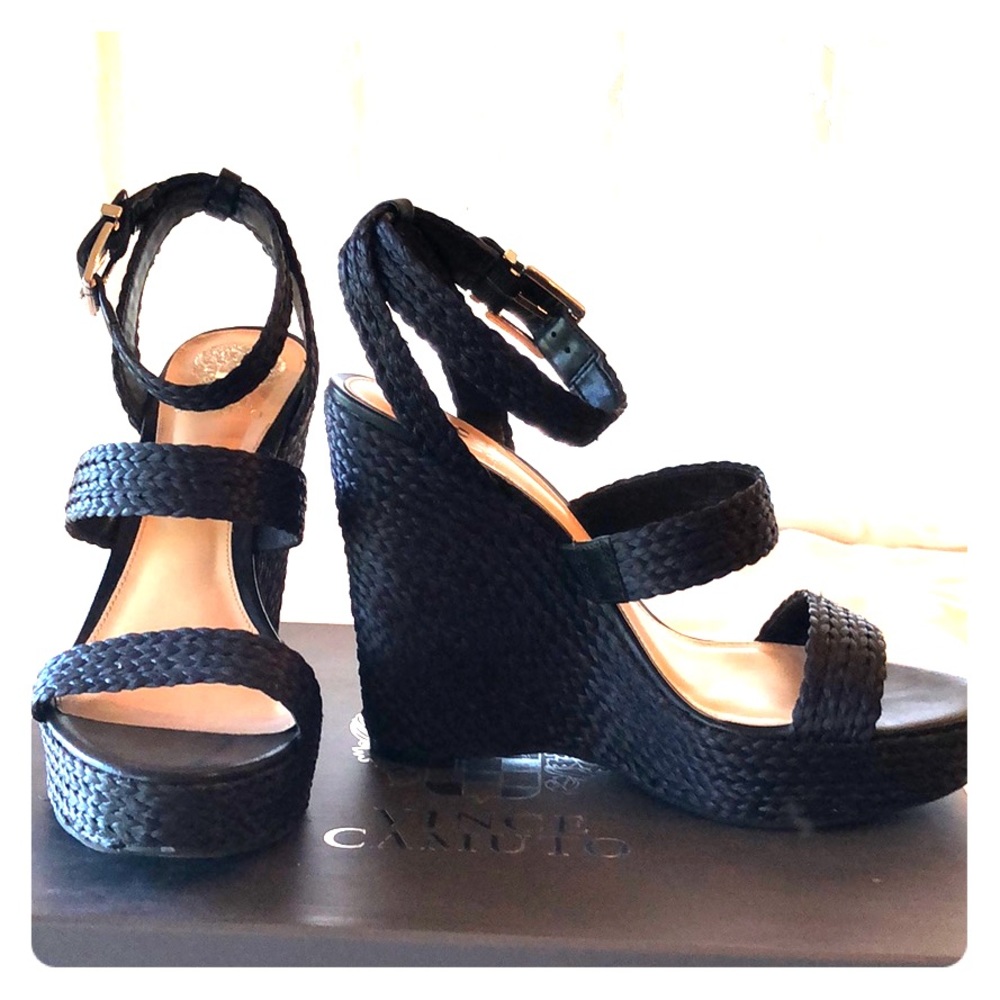 Vince Camuto Melisha black raffia wedges